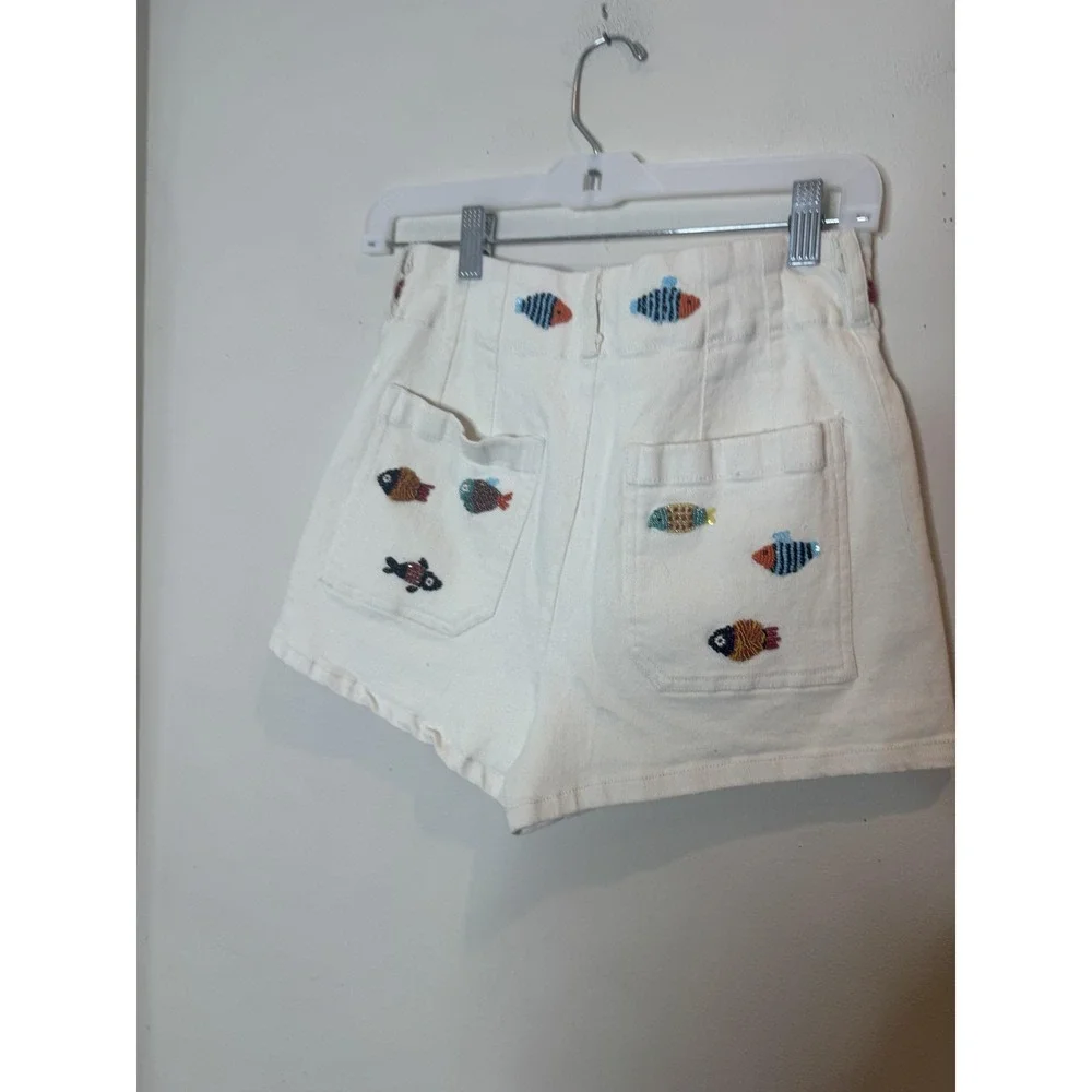 Maeve Shorts Womens 29 White The Colette Short Beaded Fish Denim 4
